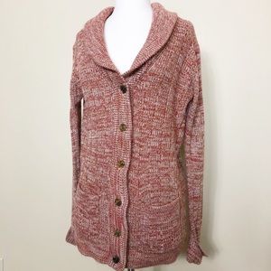 Vintage 70s Knit Red Cardigan with Pockets Size S